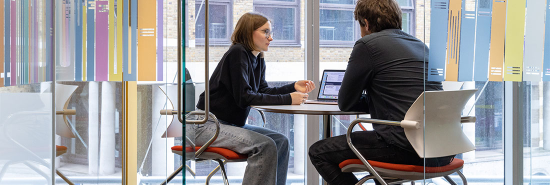 Image of student and teacher looking at laptop