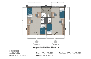 Marguerite Hall Double Suite Floorplan at Saint Louis University