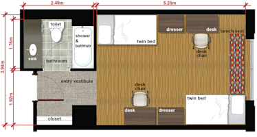 Floor plan for a double room at George Mason University