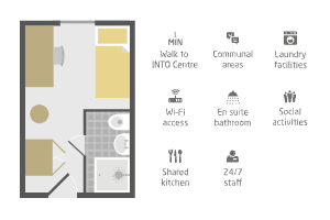 Floor plan of student residences Newcastle - single study bedroom