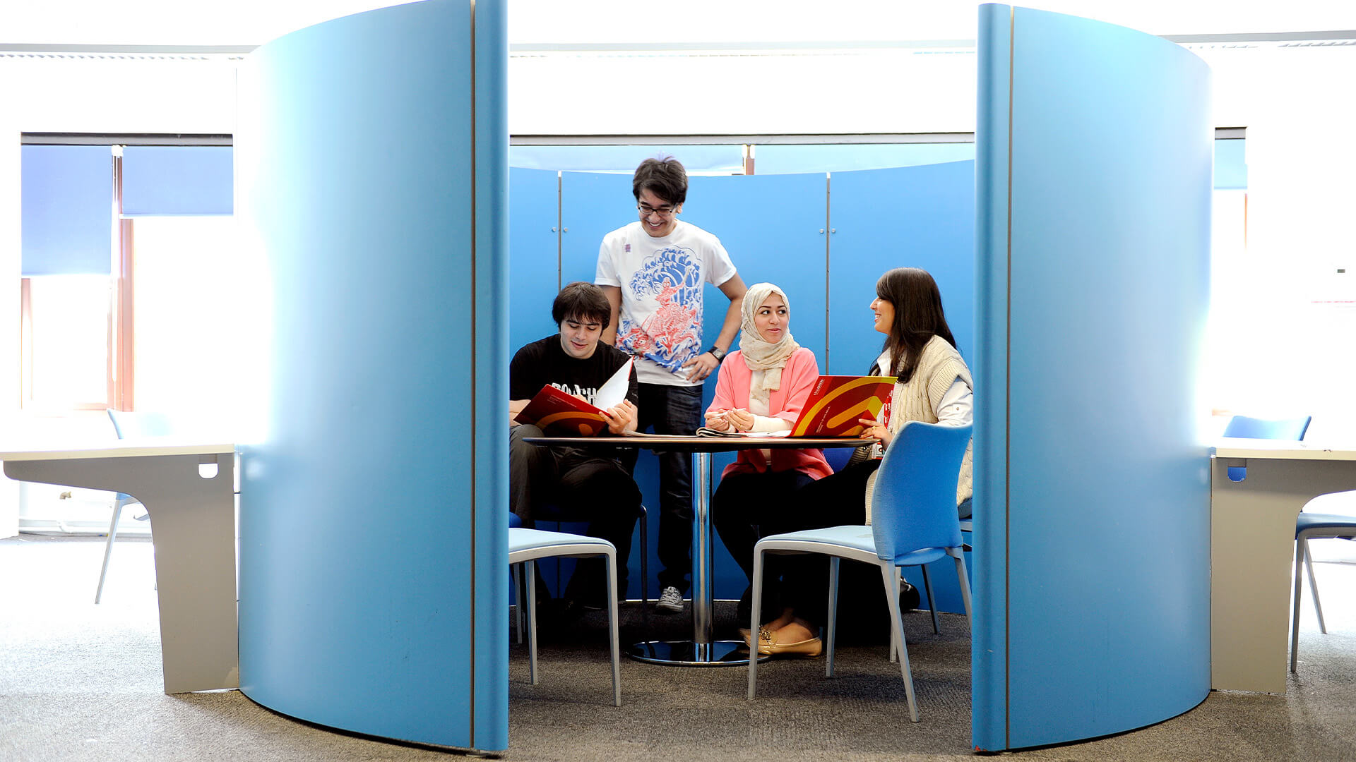 International students using study pods at City, University of London