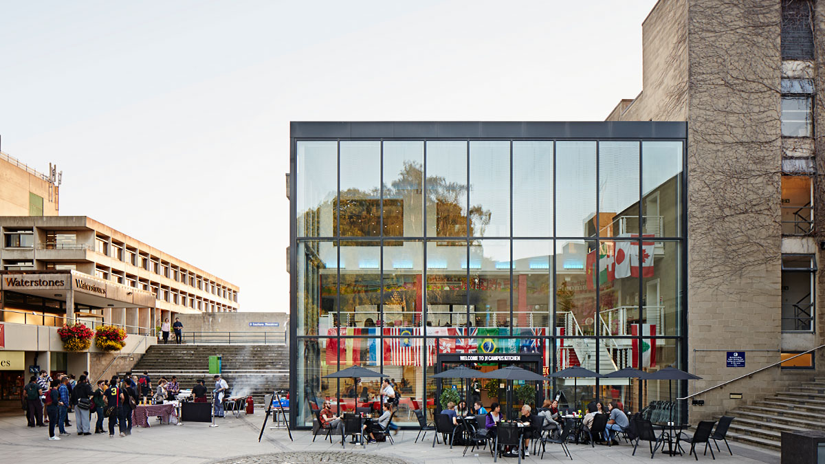 Students gather at the University of East Anglia 'Square on Campus' building 