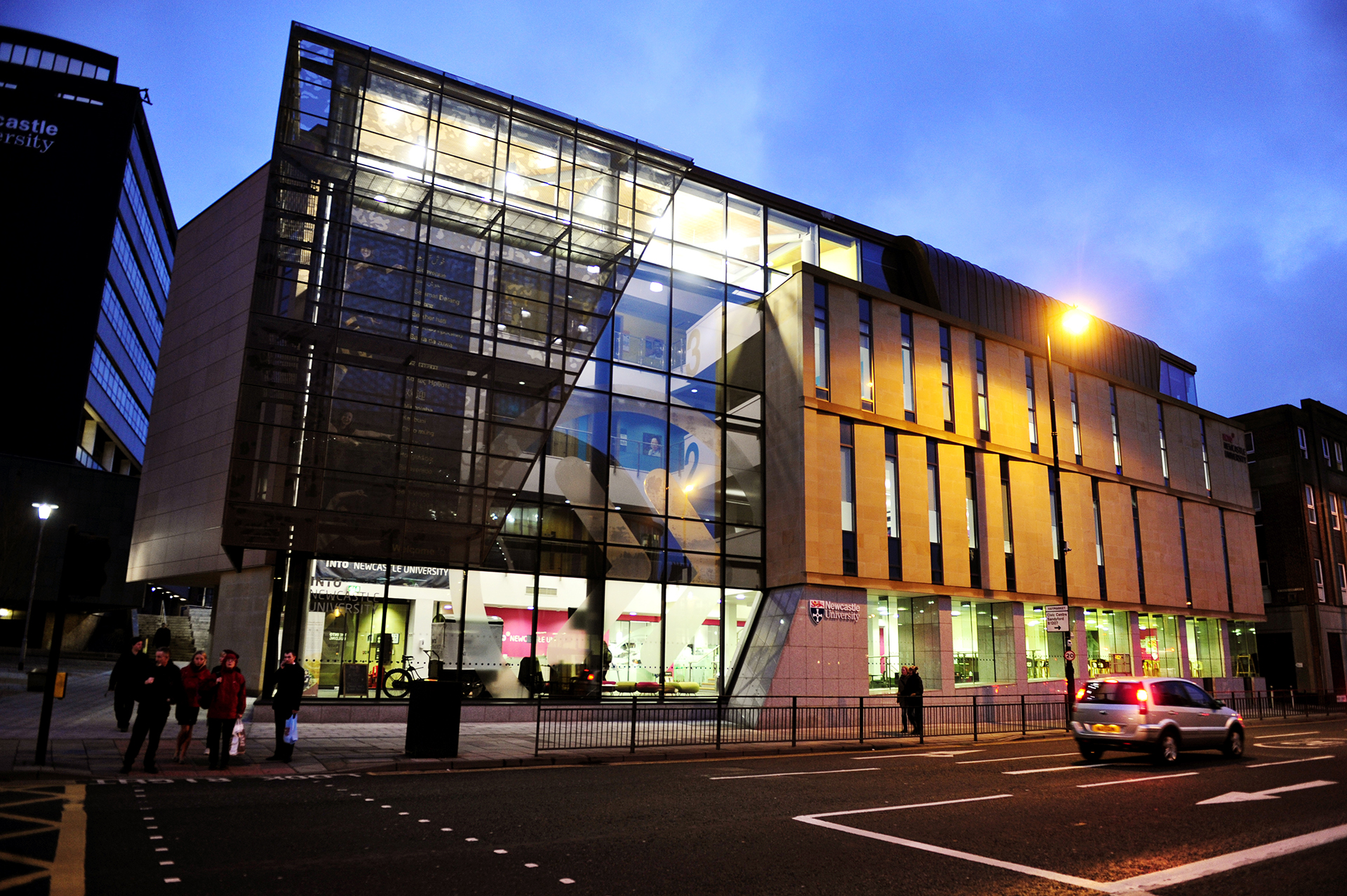 External evening view of the INTO Centre at Newcastle University