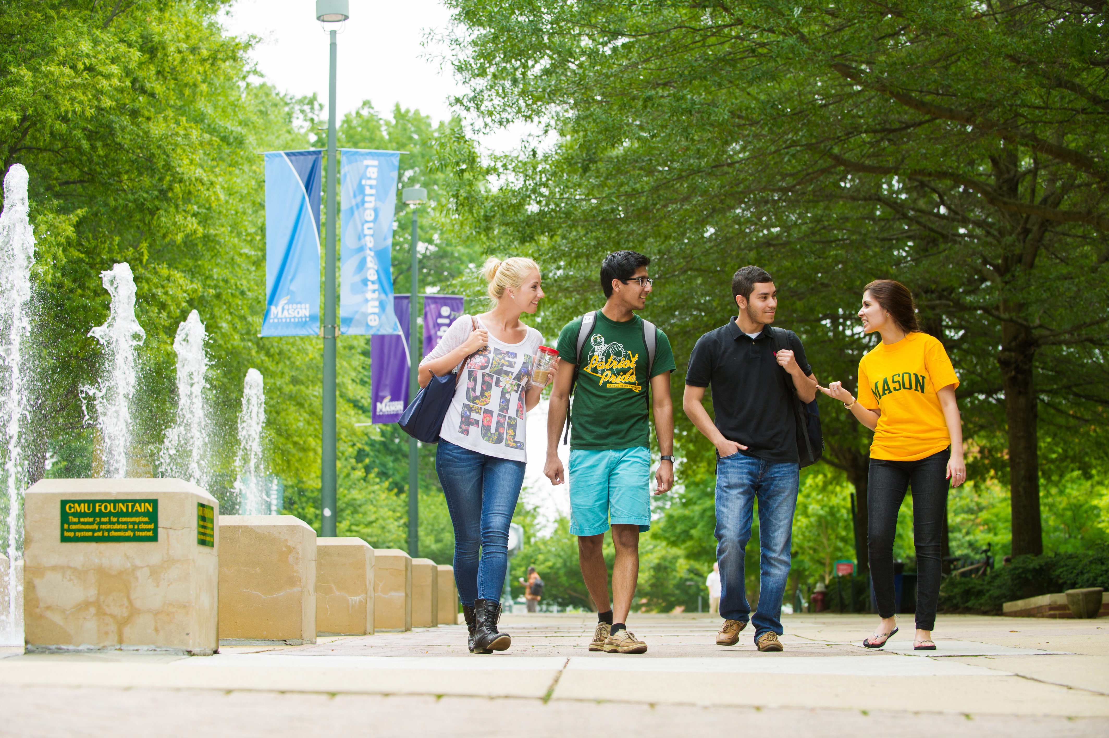 International students walk on campus at George Mason University