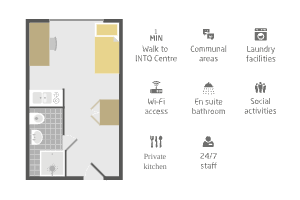 Floor plan of student residences Newcastle - single studio