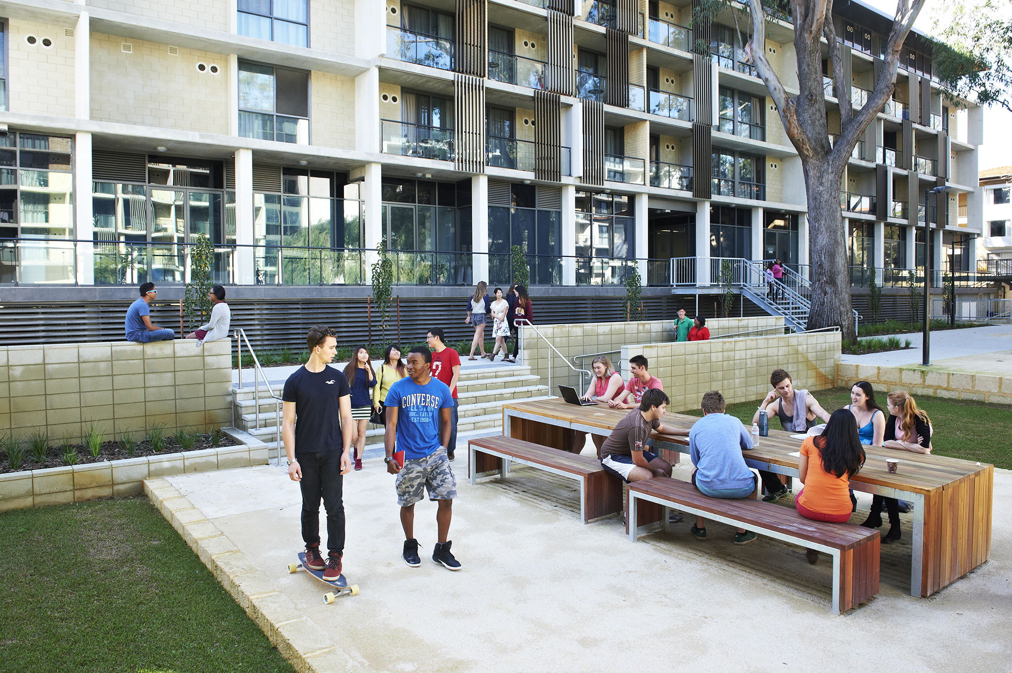 UWA Residential Colleges - Students in University Hall Quad area