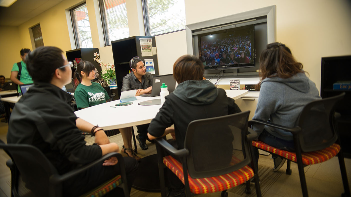 Students interact on Colorado State University video screen