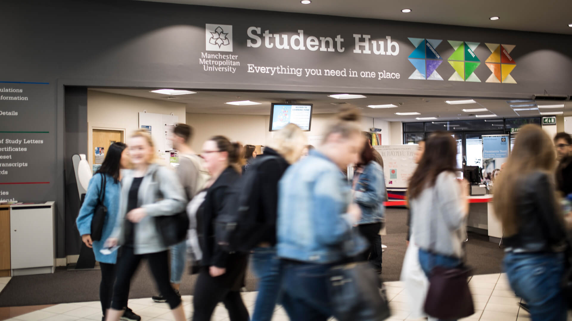 Manchester Metropolitan University's Student Hub offers advice to students on campus