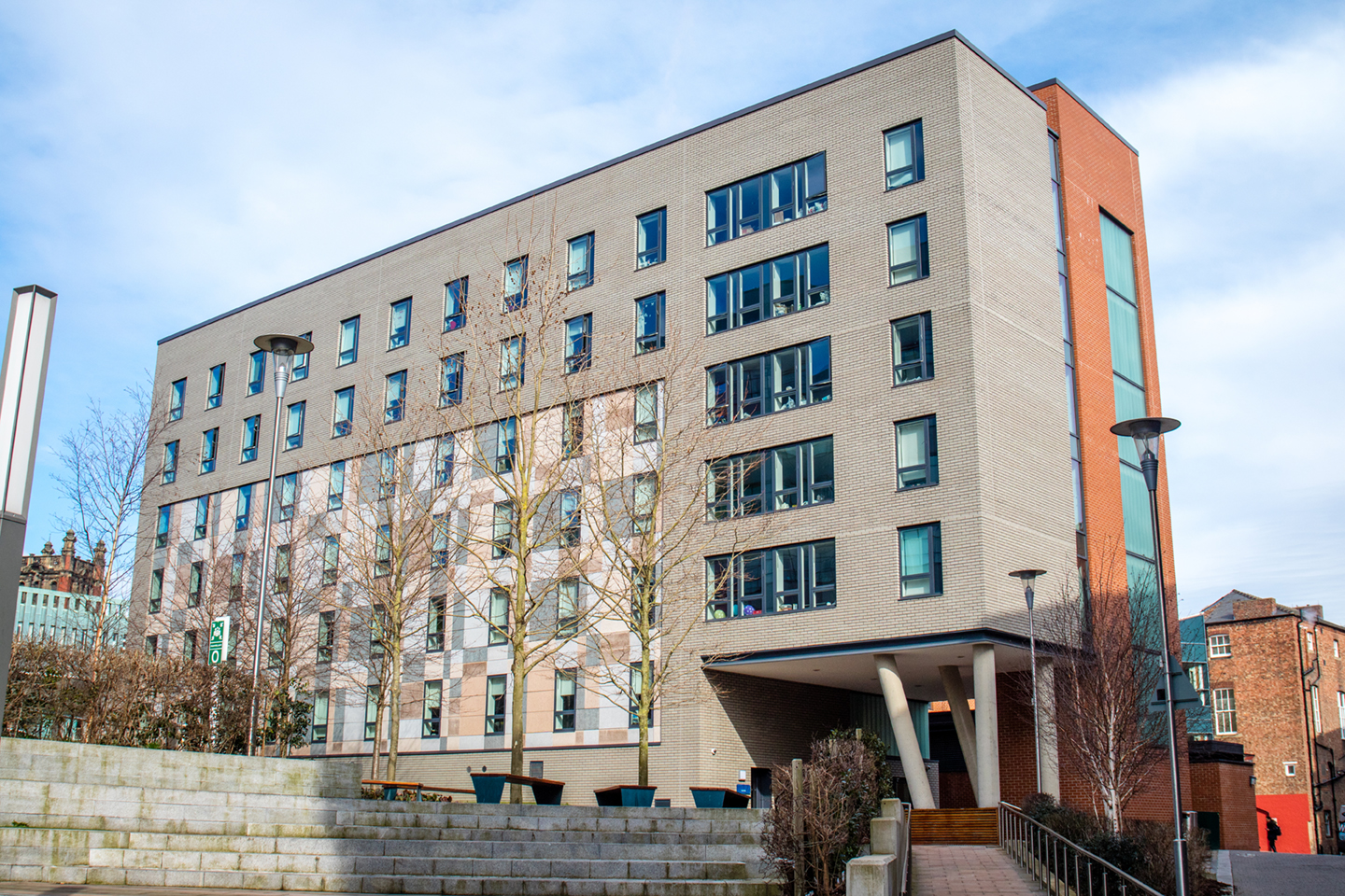 Exterior photo of INTO student residences at Bernicia Halls