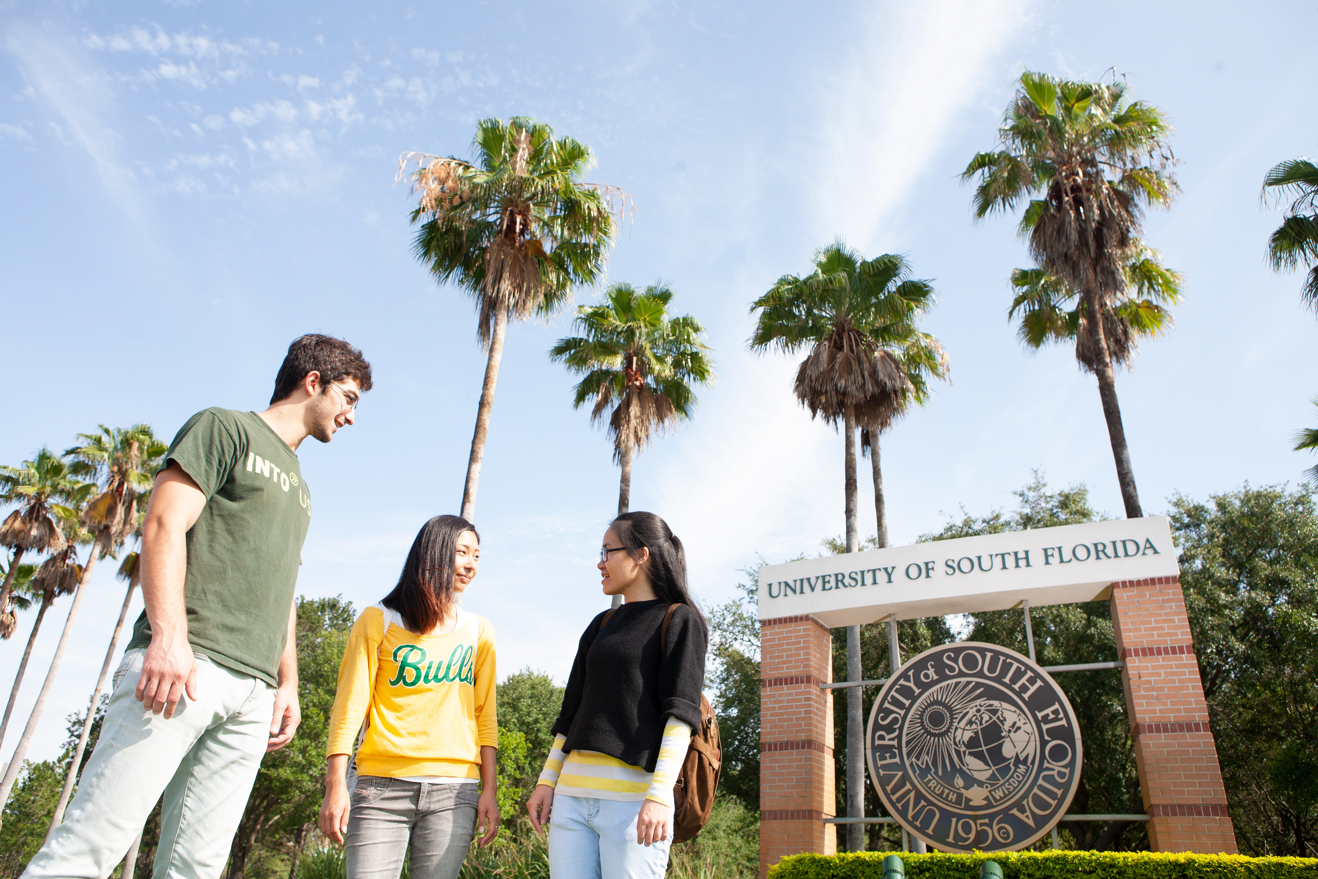 USF Students talking outside by mural