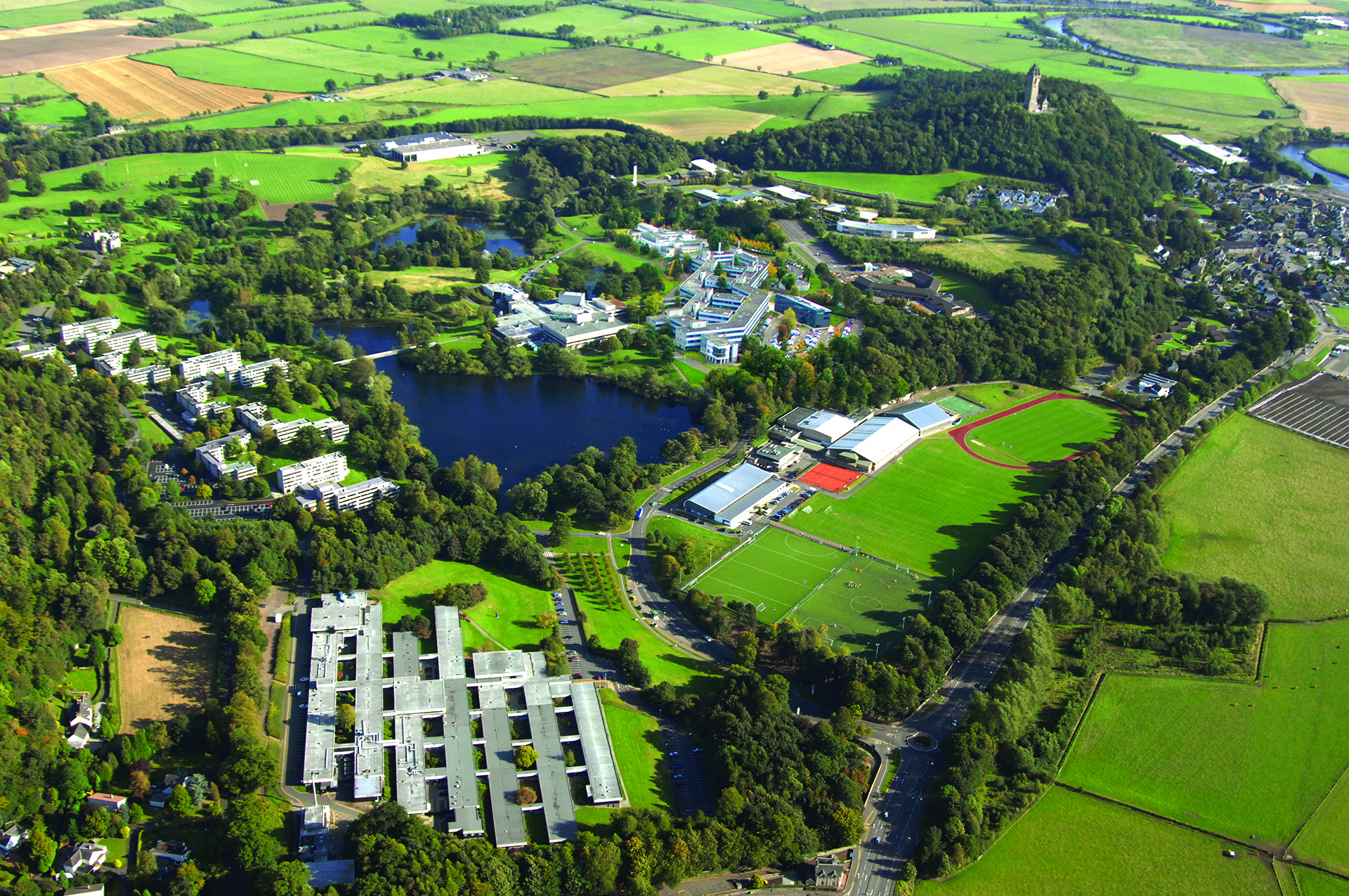 Aerial view of the University of Stirling campus