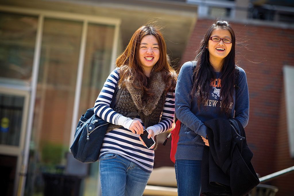 International students walking together on campus